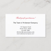 kerstFeestdagen Kantoor Dank u Visitekaartje (Achterkant)