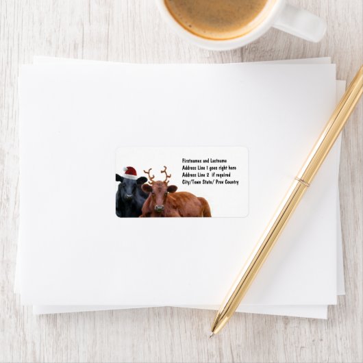 Kerstfeestdagen Koeien in Santa Hat en Antlers Etiket (Insitu)