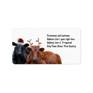 Kerstfeestdagen Koeien in Santa Hat en Antlers Etiket