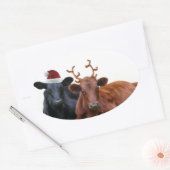 Kerstfeestdagen Koeien in Santa Hat en Antlers Ovale Sticker (Envelop)