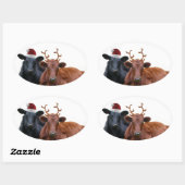 Kerstfeestdagen Koeien in Santa Hat en Antlers Ovale Sticker (Vel)