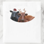 Kerstfeestdagen Koeien in Santa Hat en Antlers Ovale Sticker (Tas)
