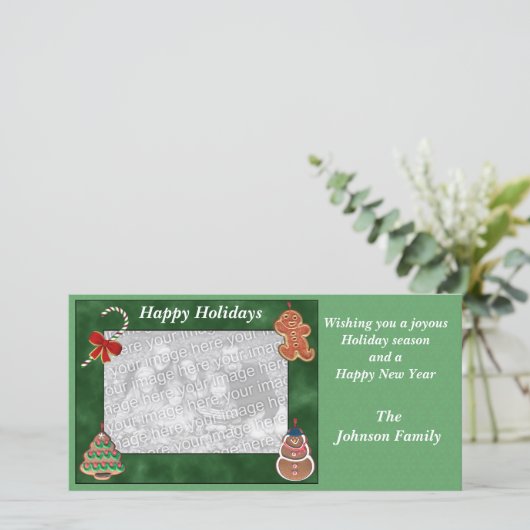 kerstfeestdagen koekjes met snoeprietfotokaart feestdagenkaart (Staand voorkant)