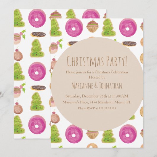 Kerstfeestdagen Koekjes met waterkleurige hand Kaart (Voorkant / Achterkant)