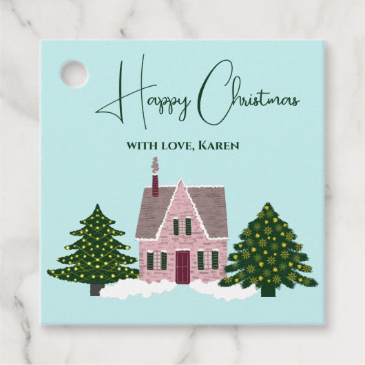 Kerstfeestdagen Labels met bomen (Voorkant)