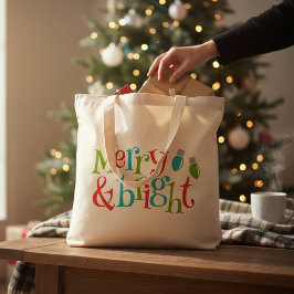 kerstFeestdagen Merry en Bright Typografie Tote Bag