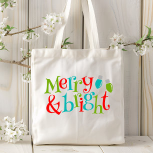 kerstFeestdagen Merry en Bright Typografie Tote Bag