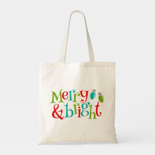 kerstFeestdagen Merry en Bright Typografie Tote Bag (Achterkant)