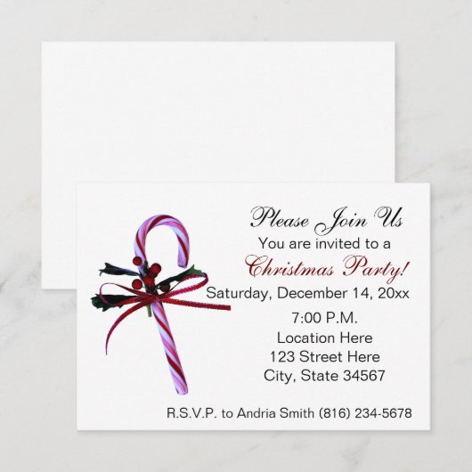 kerstfeestdagen met snoepriet kaart (Voorkant / Achterkant)