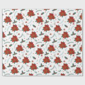 KerstFeestdagen Red Poinsettia Floral Pattern Cadeaupapier (Vlak)