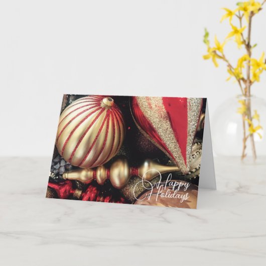 Kerstfeestdagen Rood en goud Kaart (Gele Bloem)