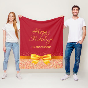 KerstFeestdagen roos gouden rood Fleece Deken