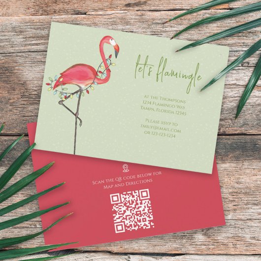 kerstfeestdagen Roze flamingo QR-codelijst Kaart