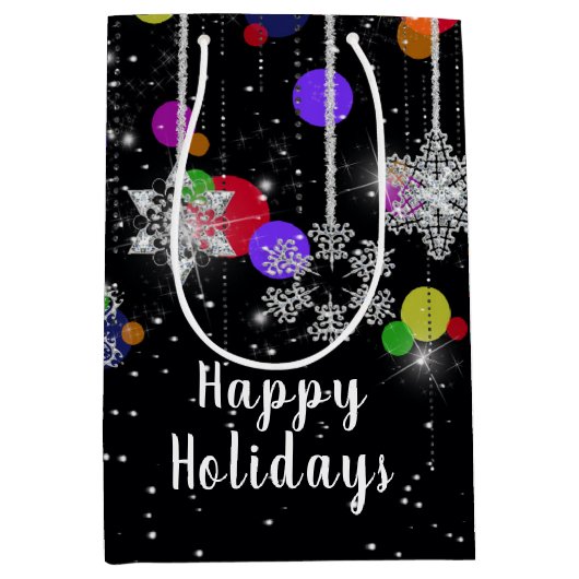 Kerstfeestdagen Snowflakes Middelgrote cadeau Medium Cadeauzakje (Voorkant)