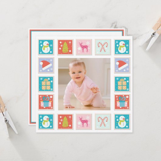 kerstFeestdagen Stempelfoto Kaart (Voorkant / Achterkant in situ)