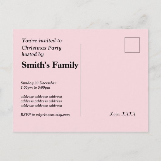 Kerstfeestdagen - uitnodiging voor Briefkaart (Achterkant)