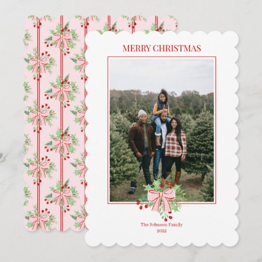 Kerstfeestdagen, Waterverf Berries en Holly Kaart (Voorkant / Achterkant)