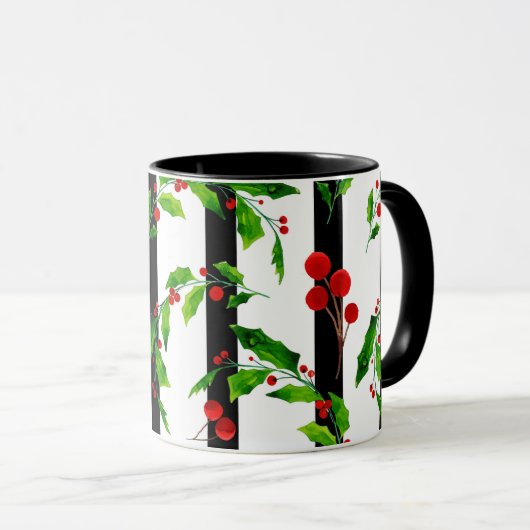 KerstFeestdagen Waterverf Holly Floral Pattern Mok (Voorkant rechts)
