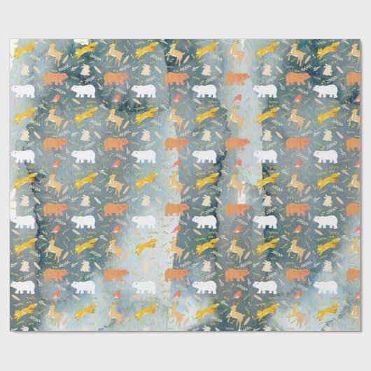 Kerstfeestdagen Waterverf van bosrijke dieren Cadeaupapier (Vlak)