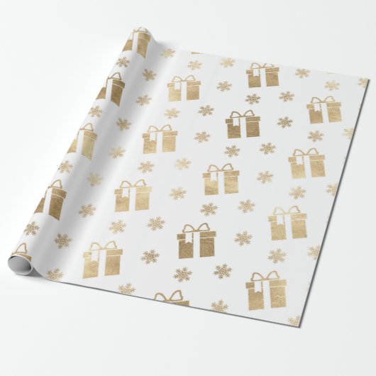 KerstFeestdagen Witte Golden Gift Stars Cadeaupapier (Uitgerold)