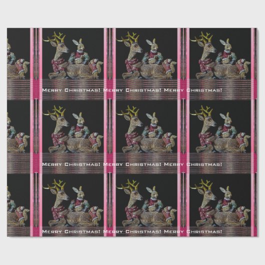 Kerstfeestdieren Cadeaupapier (Vlak)