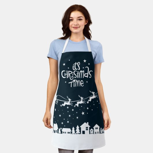 kerstfeestelijke blauwe kerstfeestdagen schort (Gedragen)