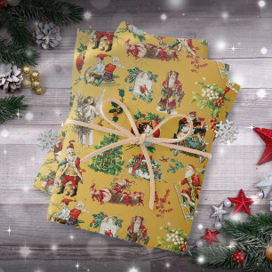  kerstfeestelijke feestdagen met Retro Gold Inpakpapier Vel