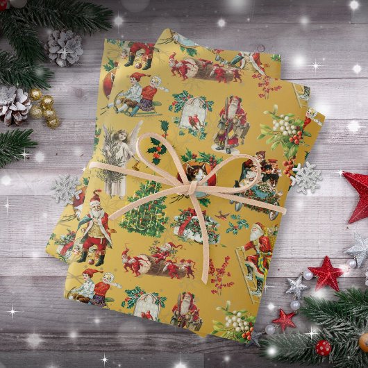  kerstfeestelijke feestdagen met Retro Gold Inpakpapier Vel