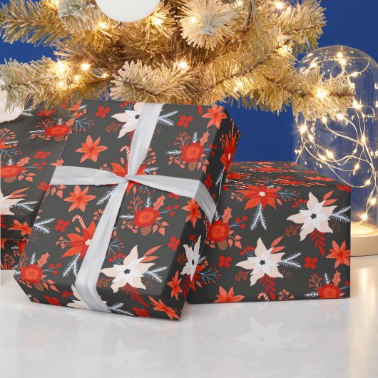 Kerstfeestelijke Feestdagen Winterroze roze Floral Cadeaupapier (Feestdagen)