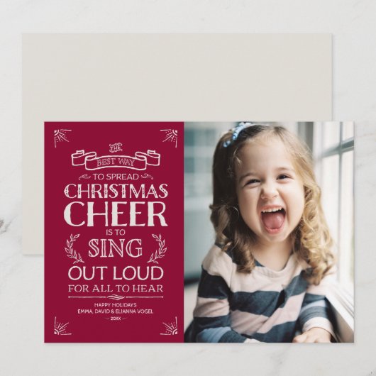 Kerstfeestelijke foto in Magenta Feestdagenkaart (Voorkant / Achterkant)