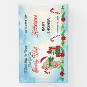 Kerstfeestelijke jongen Beer vroeg wachten Baby sh Spandoek (Verticaal)