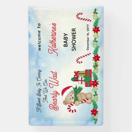 Kerstfeestelijke jongen Beer vroeg wachten Baby sh Spandoek (Verticaal)