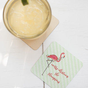 Kerstfeestelijke kaartrecht met springstaartjes kartonnen onderzetters