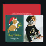 Kerstfeestelijke kerstfoto van Santa Corgi Merry Feestdagenkaart<br><div class="desc">Vrolijk kerstfeest! Stuur dit seizoen uw feestelijke kerstgroeten met deze aanpasbare corgi-kerstfotoplatte kaart. Het bevat een schattige corgi met een kersthoed en een toverstokje. Personaliseer door een foto,  namen,  jaar en andere details toe te voegen. Deze leuke corgi foto-kerstkaart is beschikbaar in andere kartonnen dozen.</div>