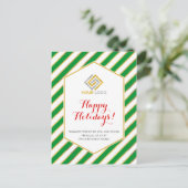 kerstfeestelijke Logo Gold Green Stripes Business Briefkaart (Staand voorkant)