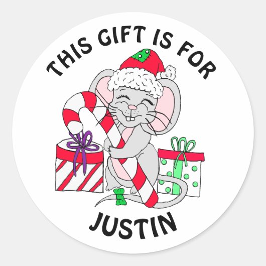 Kerstfeestelijke muis met Cadeaus Label (Voorkant)