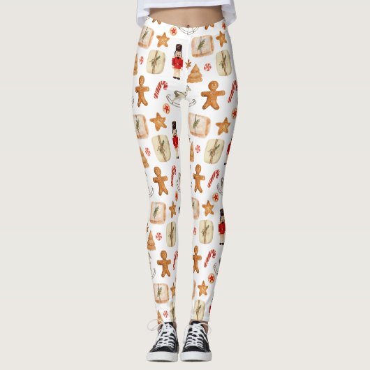 kerstfeestelijke Nutkraker Cookie Candycane Leggings (Voorkant)