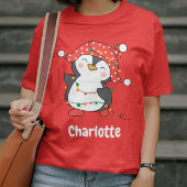 kerstfeestelijke pinguïn Red, aangepaste meisjesna T-shirt