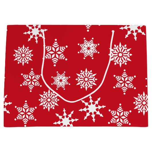 Kerstfeestelijke rode en witte sneeuwvlokken groot cadeauzakje (Voorkant)