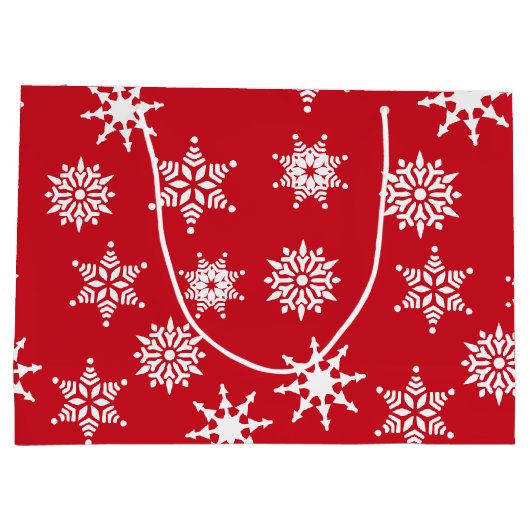 Kerstfeestelijke rode en witte sneeuwvlokken groot cadeauzakje (Achterkant)