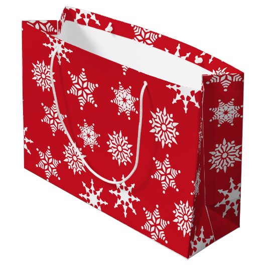 Kerstfeestelijke rode en witte sneeuwvlokken groot cadeauzakje (Achterkant Gekanteld)