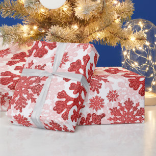 kerstfeestelijke rode sneeuwvlokken Abstract Cadeaupapier
