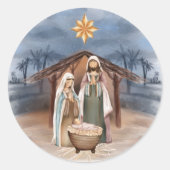 kerstfeestelijke ster Waterverf Ronde Sticker (Voorkant)