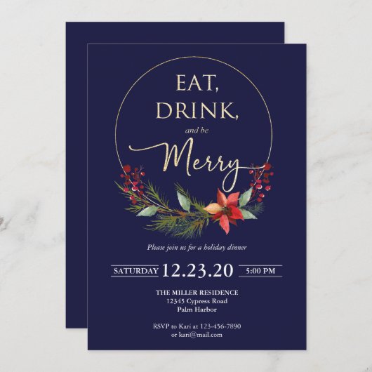 Kerstfeestelijke uitnodiging Drink eet Merry (Voorkant / Achterkant)