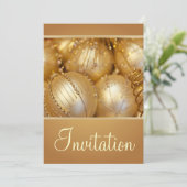 Kerstfeestelijke uitnodiging met gouden Ornamenten (Staand voorkant)