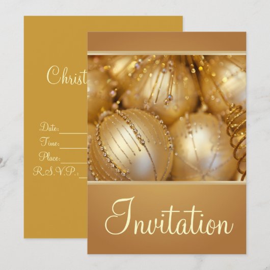 Kerstfeestelijke uitnodiging met gouden Ornamenten (Voorkant / Achterkant)
