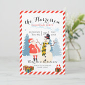 kerstfeestelijke uitnodiging met santa en sneeuwma (Staand voorkant)