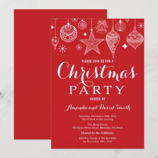Kerstfeestelijke uitnodiging Rood Ornament (Voorkant / Achterkant)