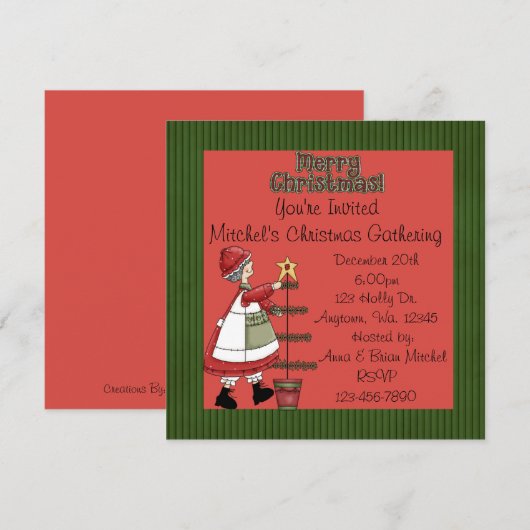 kerstfeestelijke uitnodigingen (Voorkant / Achterkant)