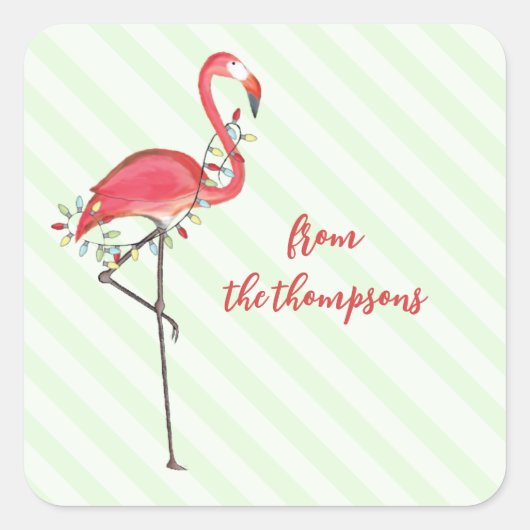 kerstfeestelijke verklikkerlichten van Flamingo Cl Vierkante Sticker (Voorkant)